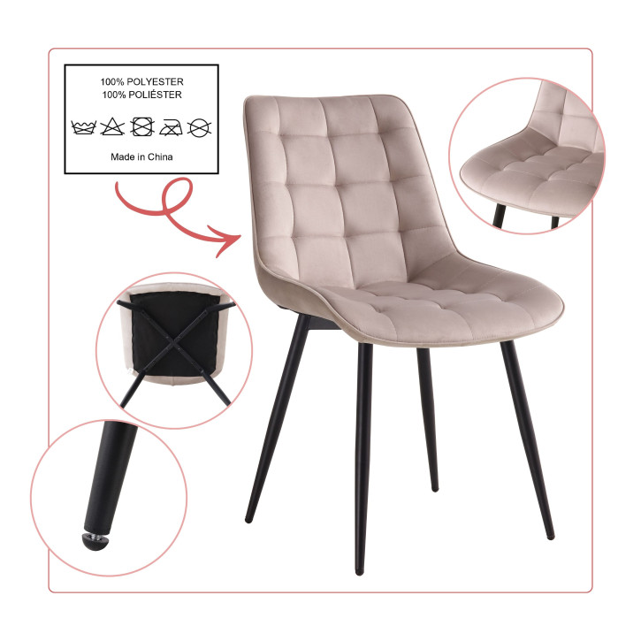 BHS LIVING Esszimmerstuhl, Küchenstuhl, Stuhl für den Wartebereich SERENA Polstersessel mit Samtstoff creme 55x53x88 cm